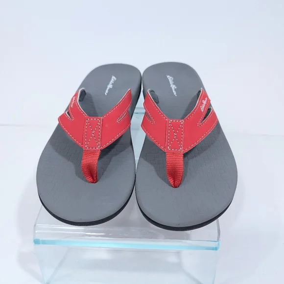 Eddie Bauer Women Flip Flops sz 7 Red Faux Leather Sandals Toe Post beach - Picture 5 of 10
